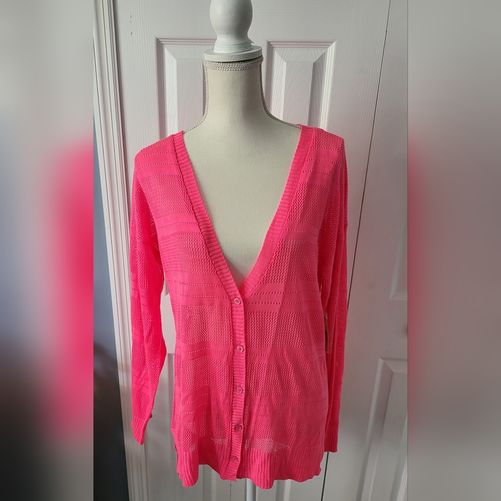 L.E.I, hot pink knit cardigan, xxl